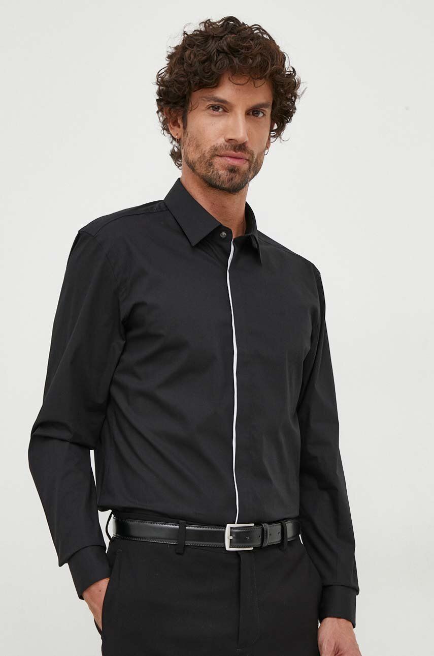 E-shop Košile BOSS pánská, černá barva, slim, s klasickým límcem