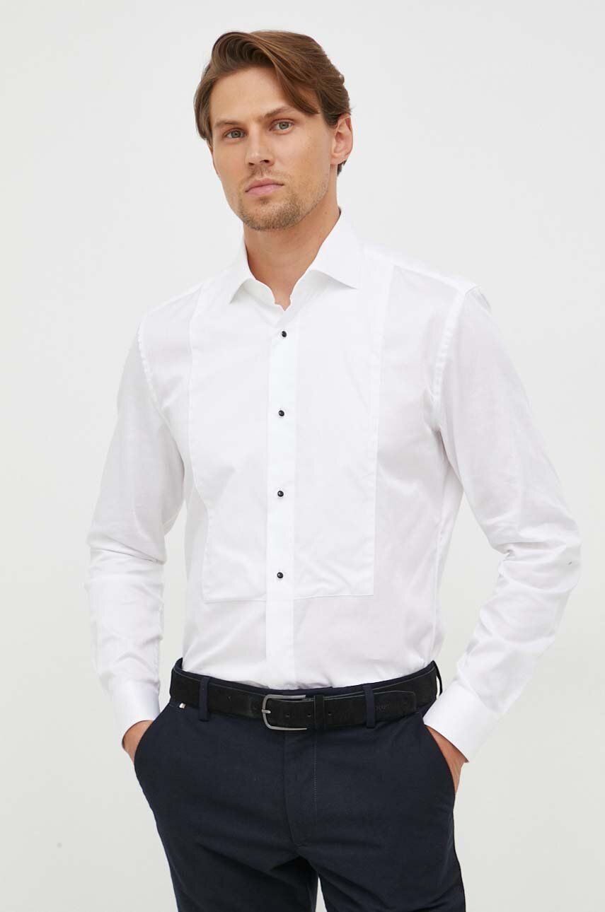 E-shop Košile BOSS pánská, bílá barva, slim, s italským límcem
