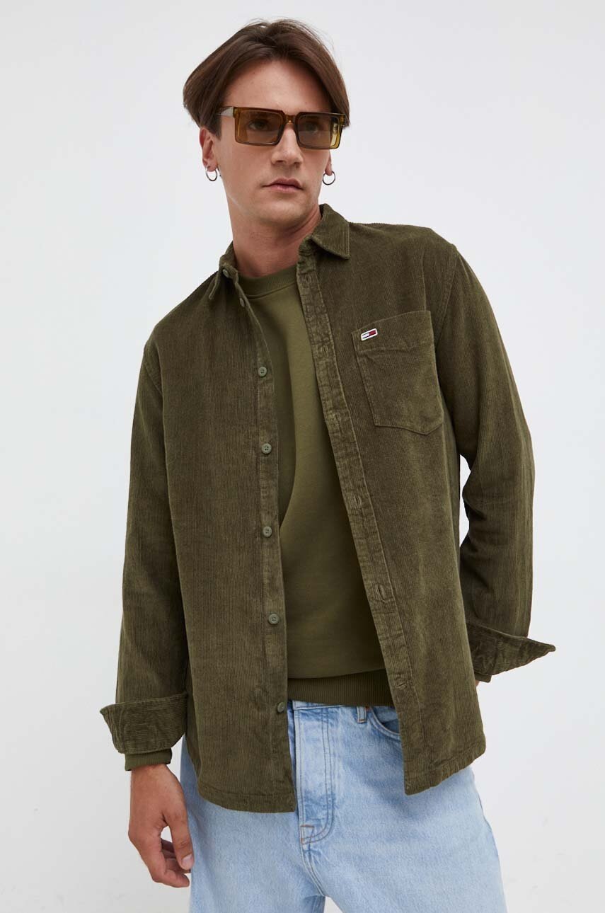 

Вельветова сорочка Tommy Jeans колір зелений regular класичний комір