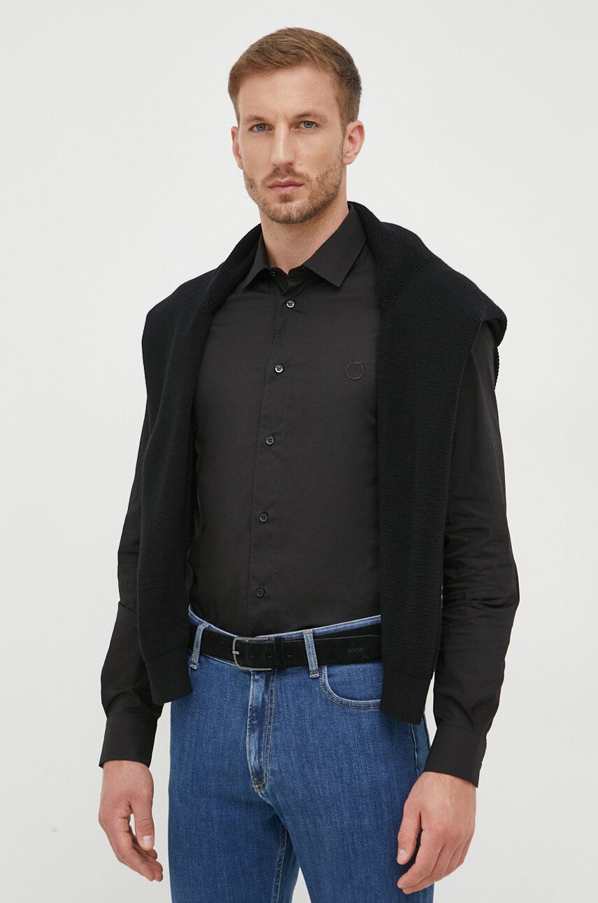 E-shop Košile Trussardi pánská, černá barva, slim, s italským límcem