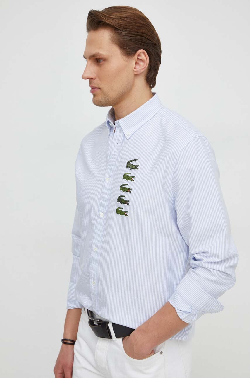 

Памучна риза Lacoste мъжка в бяло със стандартна кройка с яка с копче, Бял