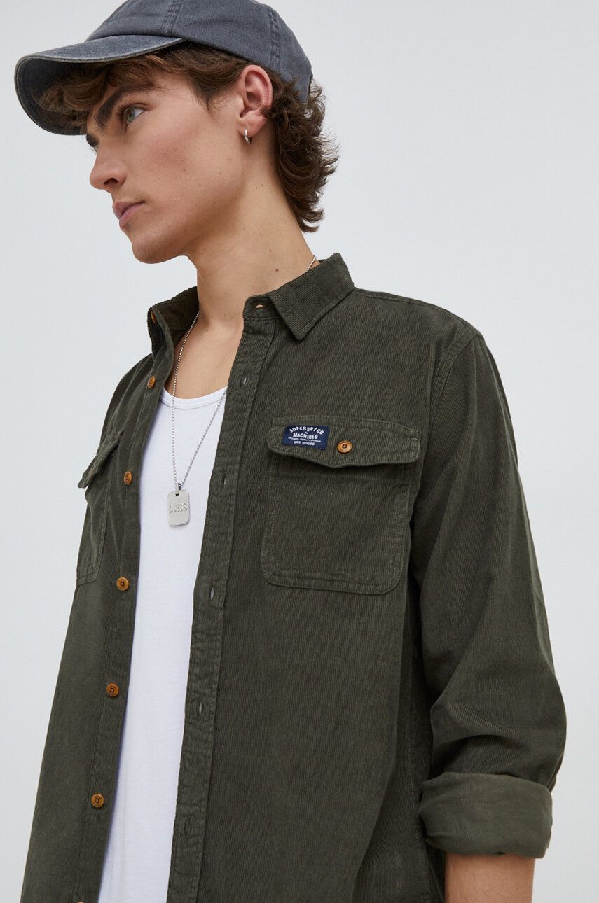 E-shop Manšestrová košile Superdry zelená barva, regular, s límečkem button-down