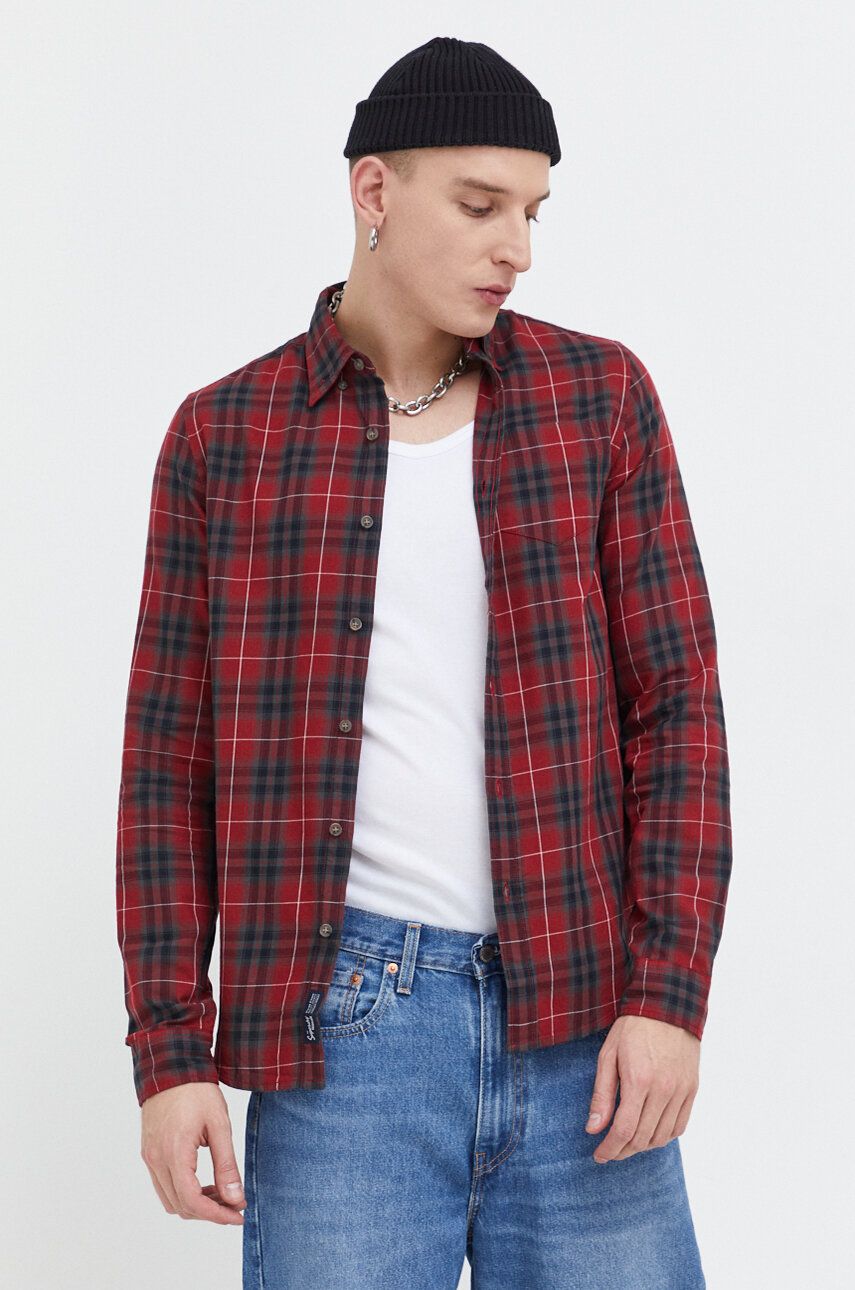 Košile Superdry červená barva, regular, s límečkem button-down - červená - 100 % Bavlna