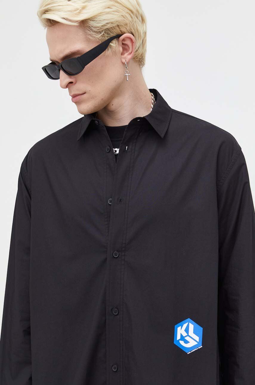 Košile Karl Lagerfeld Jeans černá barva, regular, s klasickým límcem - černá - 100 % Organická bavln