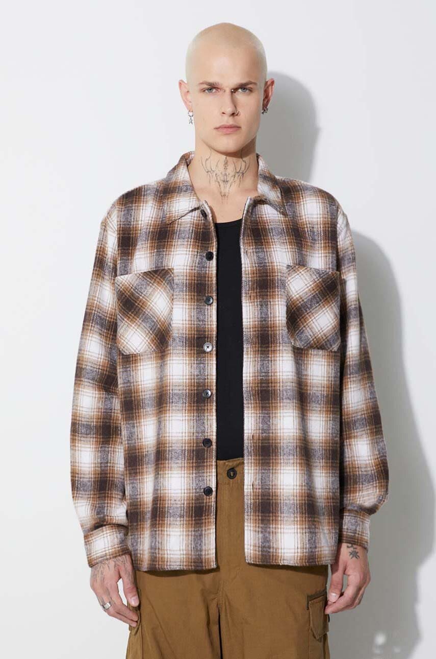 Taikan cămașă Heavyweight Plaid Shirt bărbați, culoarea maro, cu guler clasic, regular TW0003.BRN Taikan cămașă Heavyweight Plaid Shirt bărbați, culoarea maro, cu guler clasic, regular TW0003.BRN