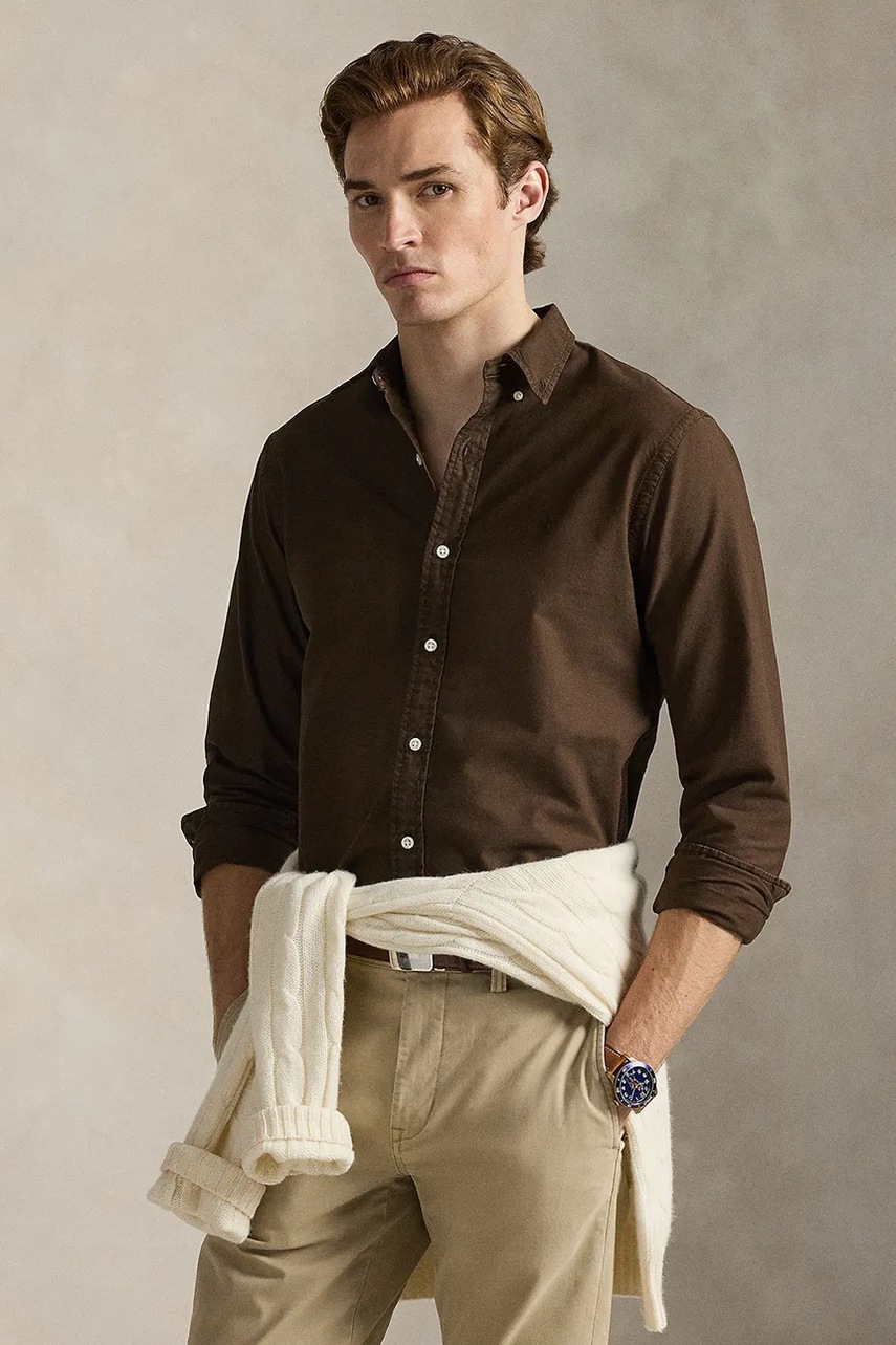 Levně Bavlněná košile Polo Ralph Lauren pánská, zelená barva, slim, s límečkem button-down, 710804257