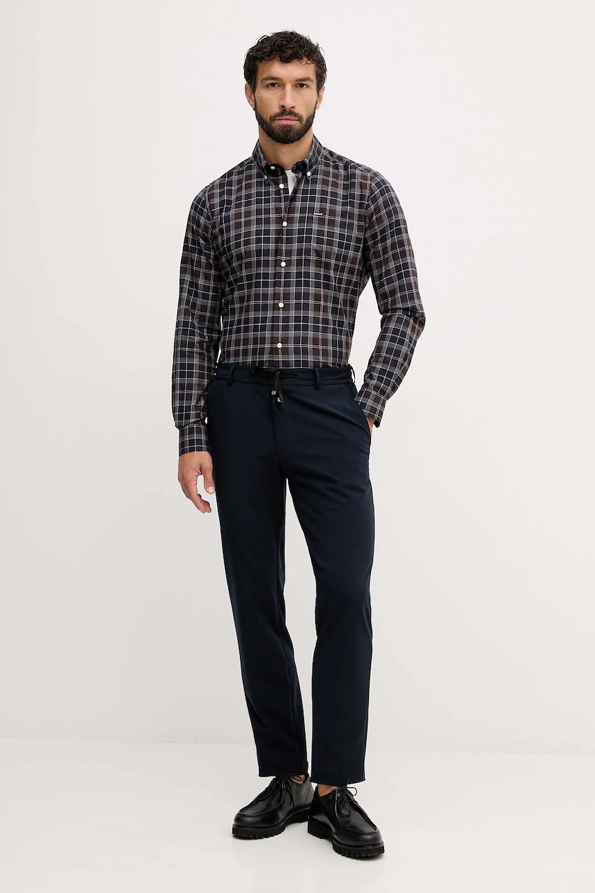 Хлопковая рубашка Barbour цвет коричневый slim воротник button-down Хлопковая рубашка Barbour цвет коричневый slim воротник button-down