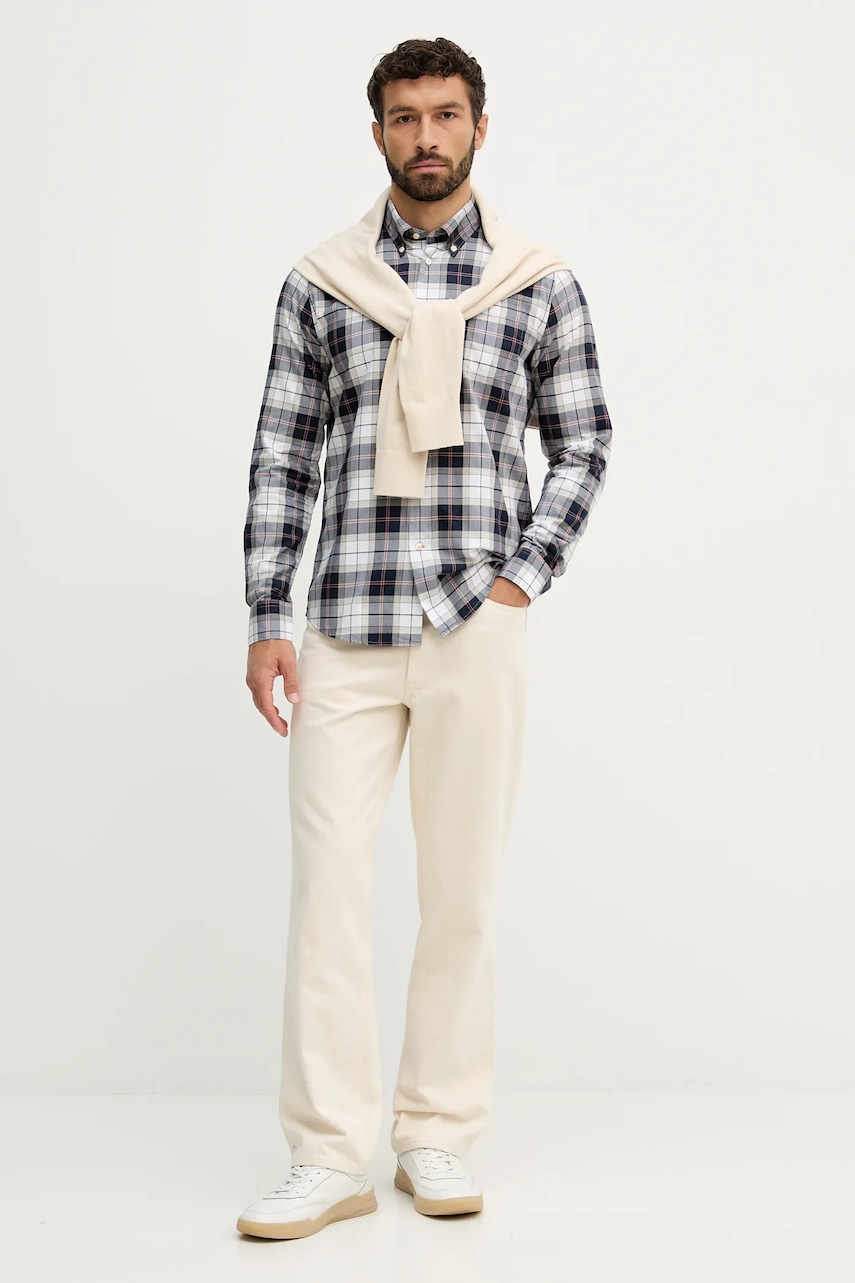Хлопковая рубашка Barbour цвет коричневый slim воротник button-down Хлопковая рубашка Barbour цвет коричневый slim воротник button-down