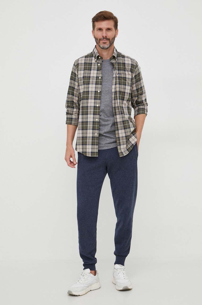 Бавовняна сорочка Barbour чоловіча колір зелений slim комір button-down 