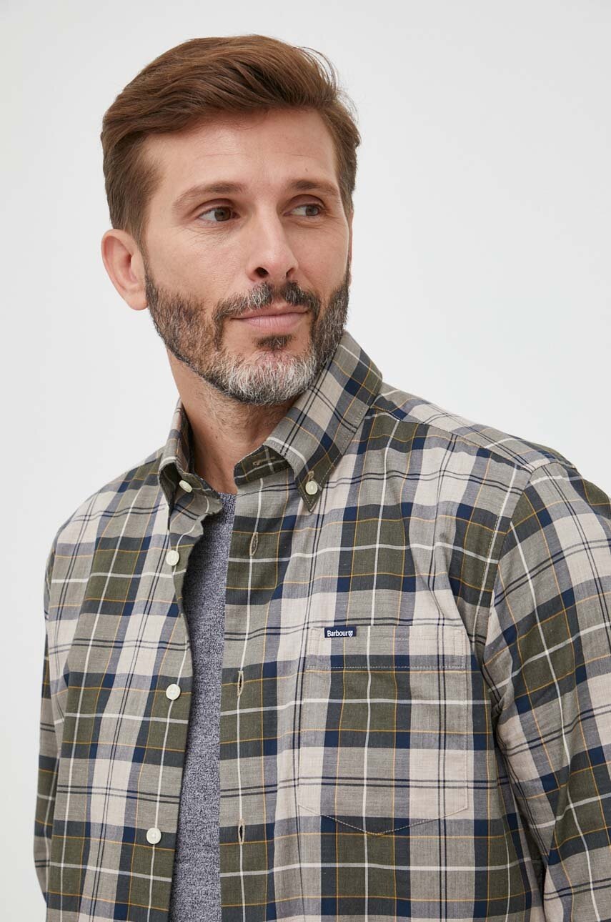 Бавовняна сорочка Barbour чоловіча колір зелений slim комір button-down 