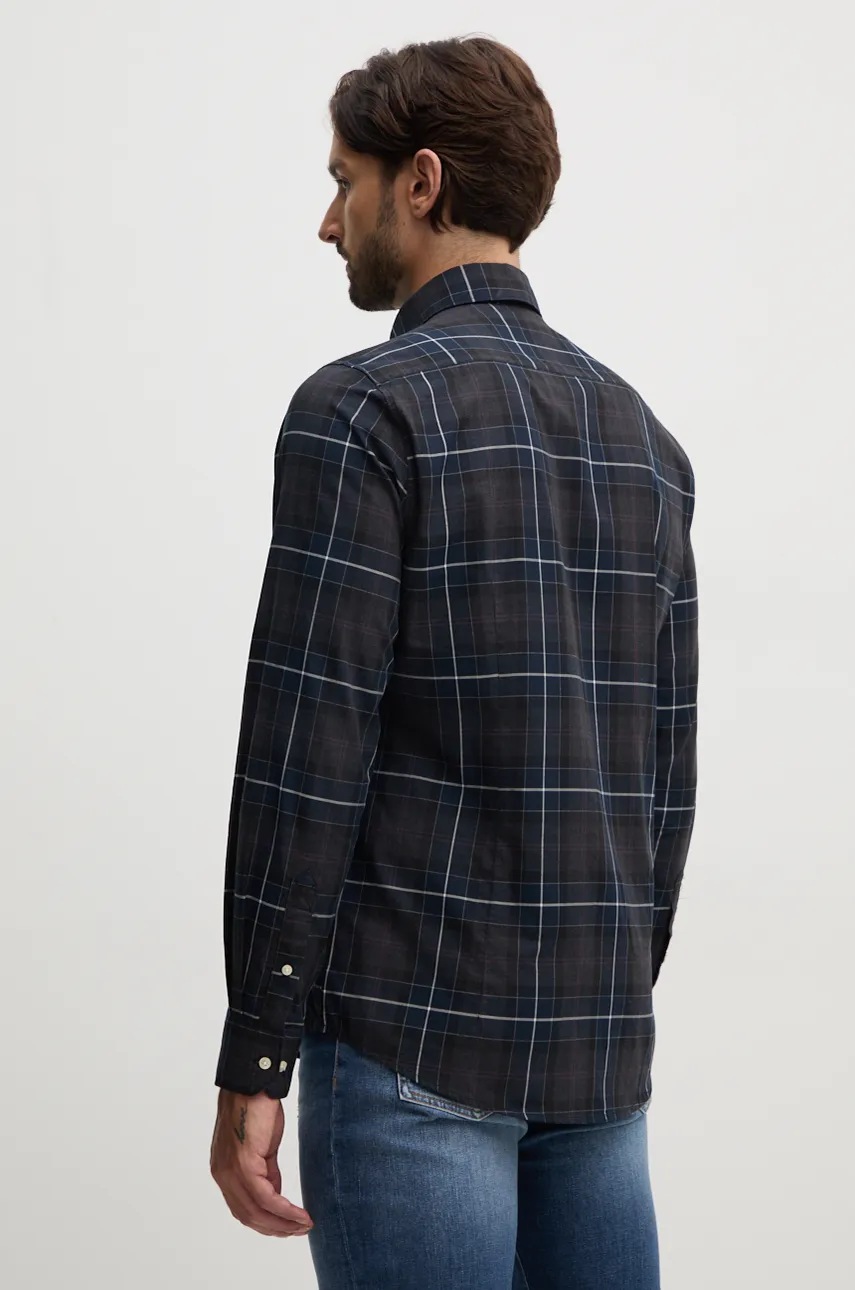 Бавовняна сорочка Barbour чоловіча колір коричневий slim комір button-down 