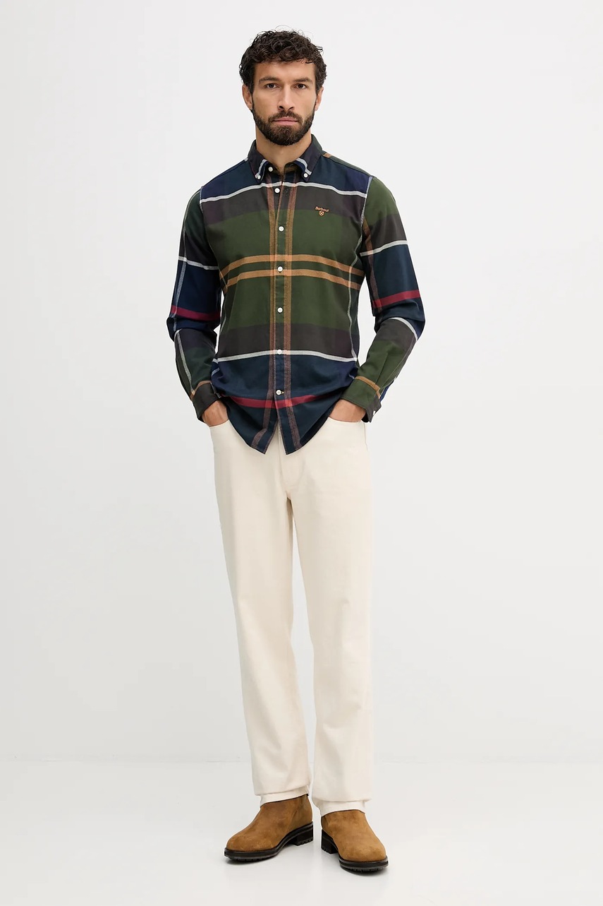 Хлопковая рубашка Barbour цвет бежевый slim воротник button-down