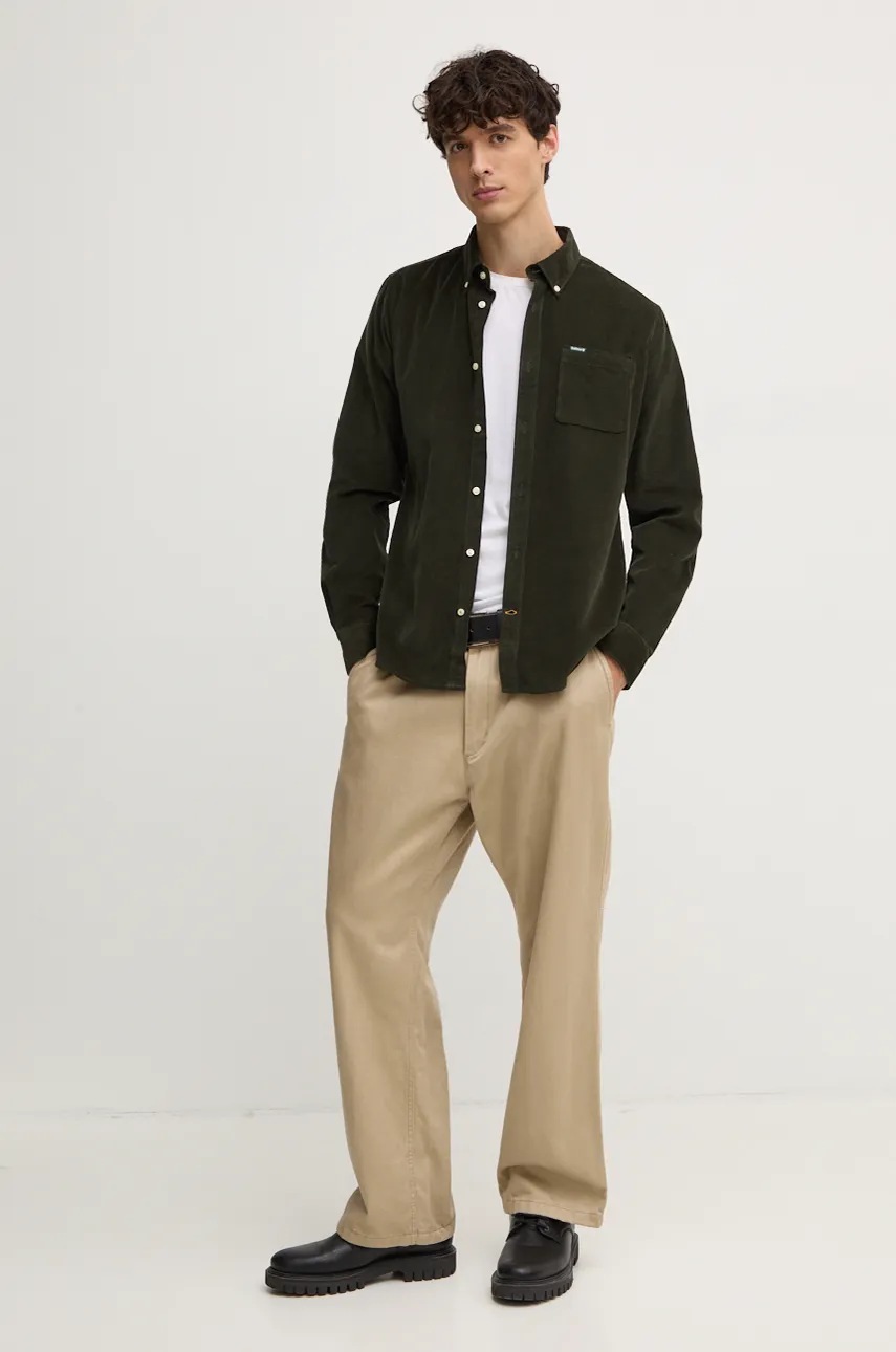 Хлопковая рубашка Barbour мужская цвет чёрный regular воротник button-down Хлопковая рубашка Barbour мужская цвет чёрный regular воротник button-down
