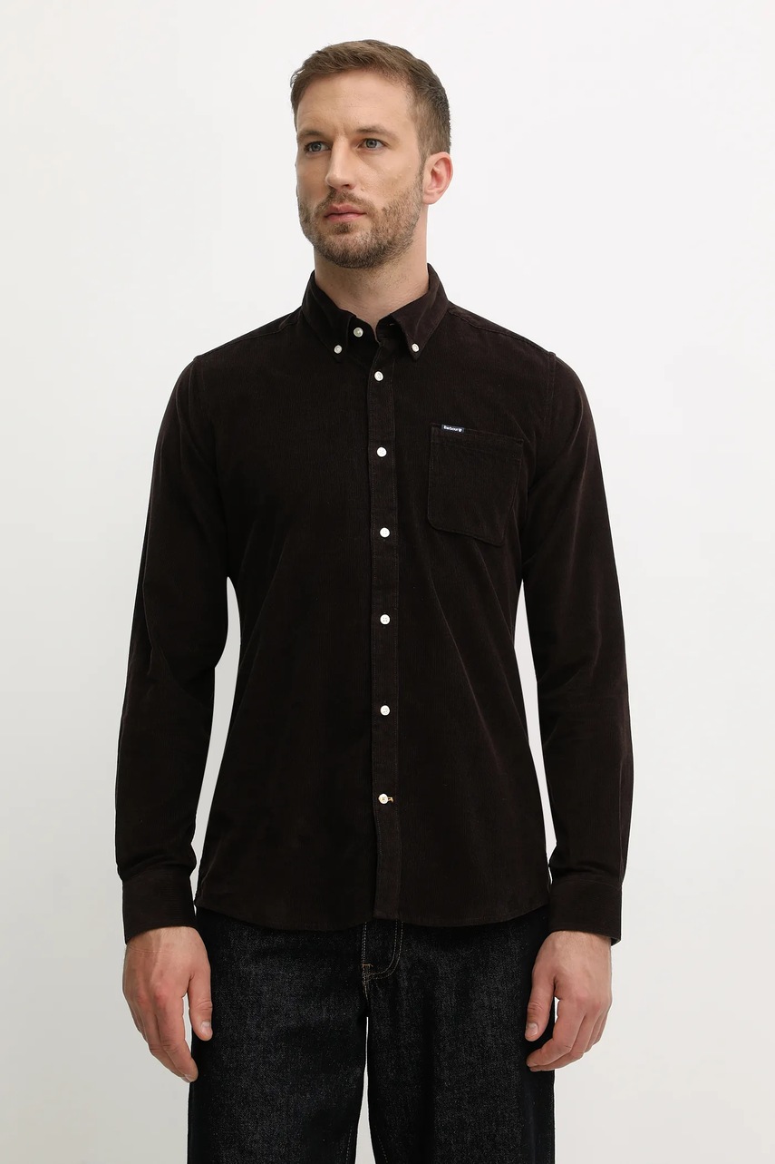 Levně Bavlněná košile Barbour RAMSEY pánská, černá barva, regular, s límečkem button-down, MSH5001