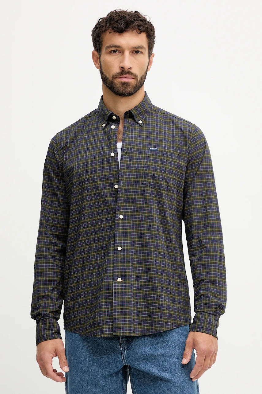 Barbour camasa culoarea gri, cu guler clasic, regular