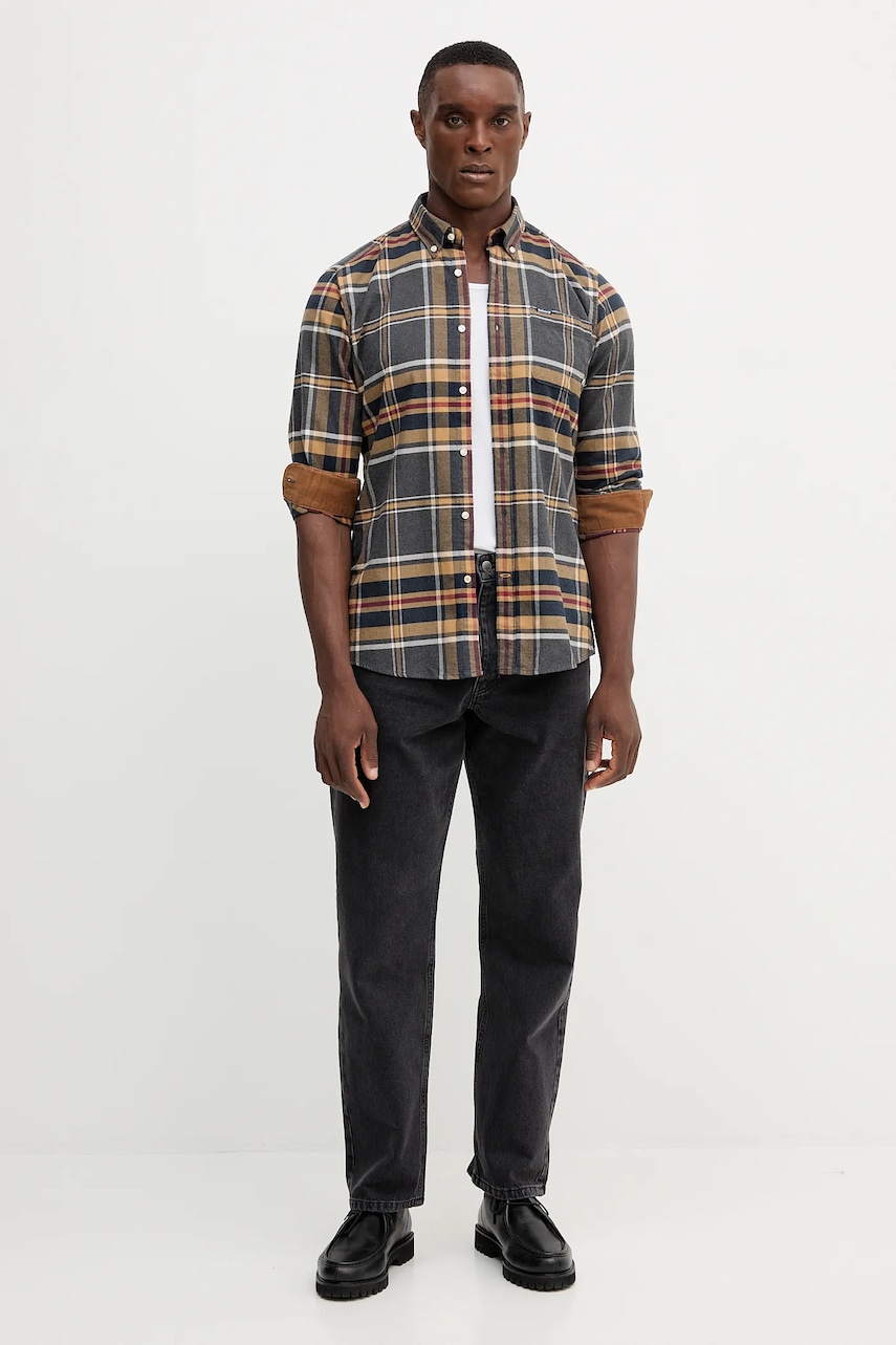 Хлопковая рубашка Barbour цвет синий slim воротник button-down Хлопковая рубашка Barbour цвет синий slim воротник button-down