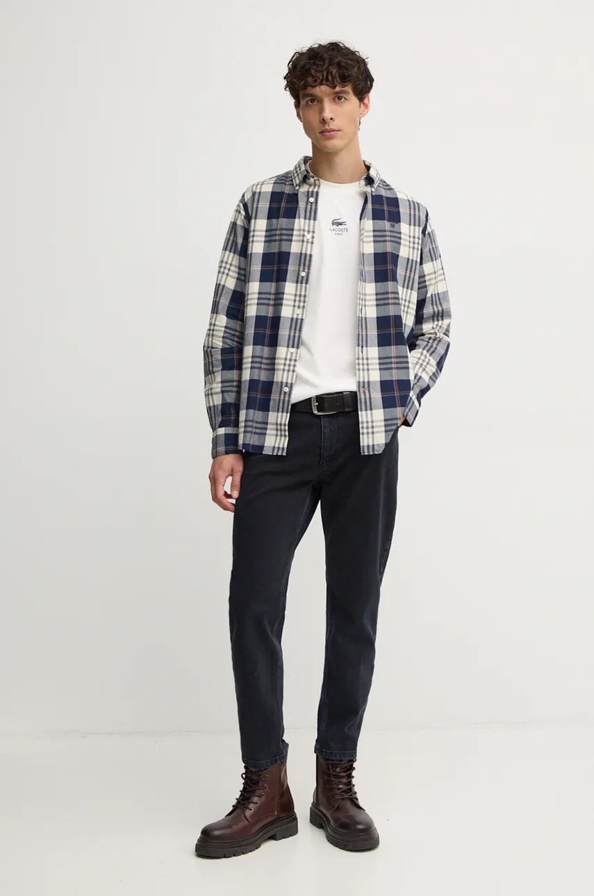 Хлопковая рубашка Barbour Edgar мужская цвет синий slim воротник button-down Хлопковая рубашка Barbour Edgar мужская цвет синий slim воротник button-down