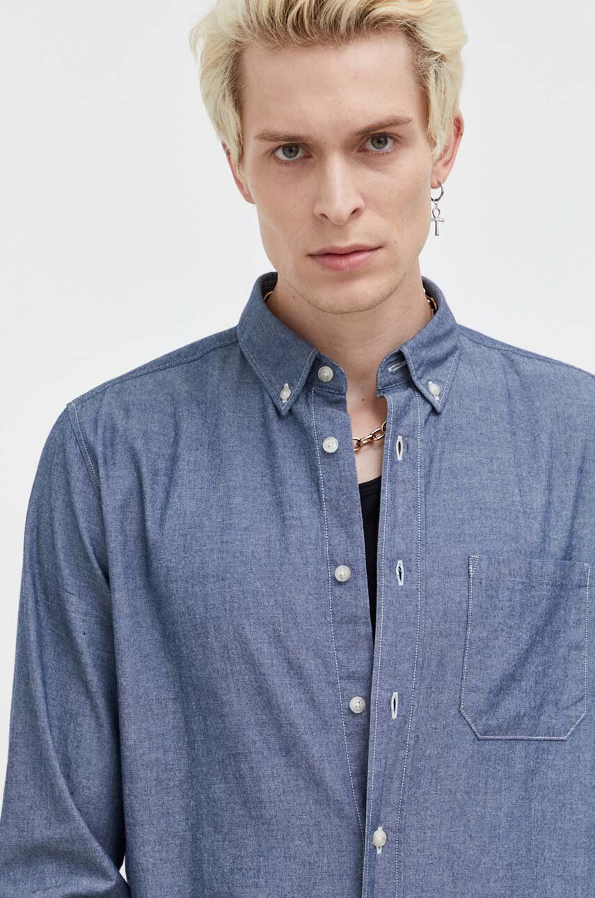 Bavlněná košile HUGO regular, s límečkem button-down - modrá - 100 % Bavlna