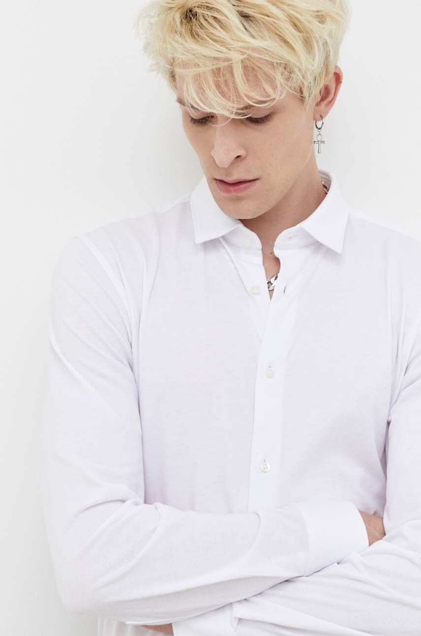 Levně Bavlněná košile HUGO bílá barva, slim, s klasickým límcem, 50494515