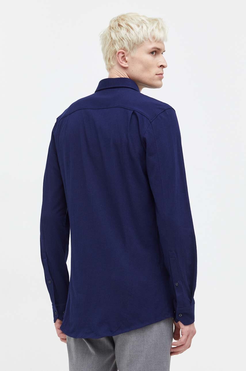 Βαμβακερό πουκάμισο HUGO ανδρικό, χρώμα: ναυτικό μπλε φωτογραφία