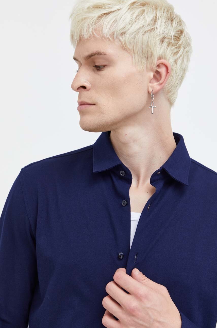 Βαμβακερό πουκάμισο HUGO ανδρικό, χρώμα: ναυτικό μπλε φωτογραφία