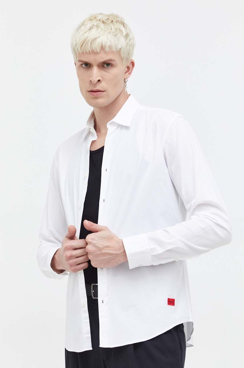 Levně Košile HUGO pánská, bílá barva, slim, s klasickým límcem, 50500216
