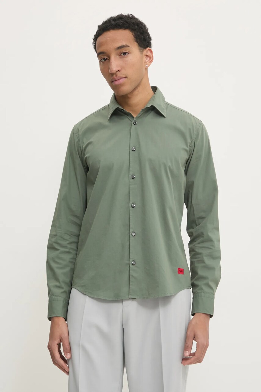 HUGO camasa barbati, culoarea verde, cu guler clasic, slim, 50500216