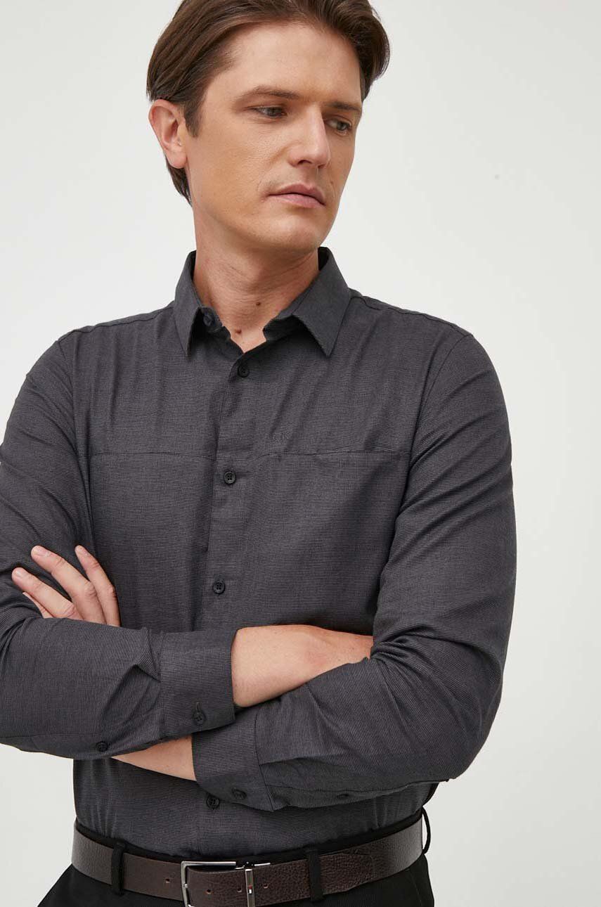 Košile Calvin Klein šedá barva, regular, s klasickým límcem - šedá - 100 % Bavlna