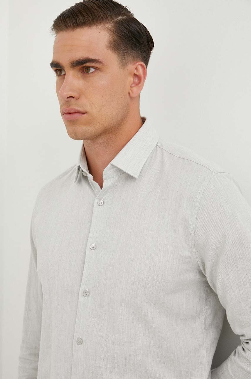 Levně Košile Calvin Klein pánská, šedá barva, slim, s klasickým límcem