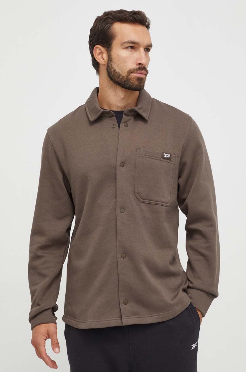 E-shop Košile Reebok Classic pánská, hnědá barva, regular, s klasickým límcem