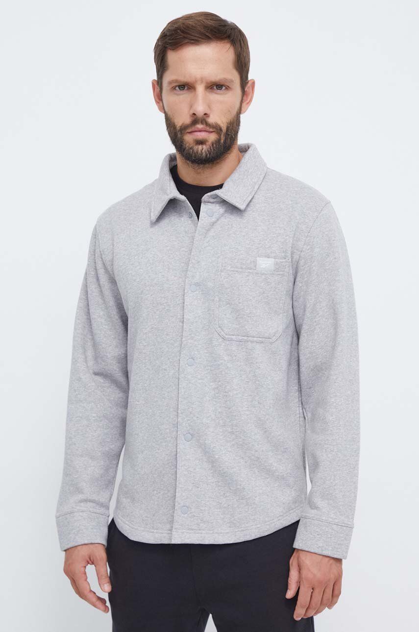 Košile Reebok Classic pánská, šedá barva, regular, s klasickým límcem - šedá - 70 % Bavlna