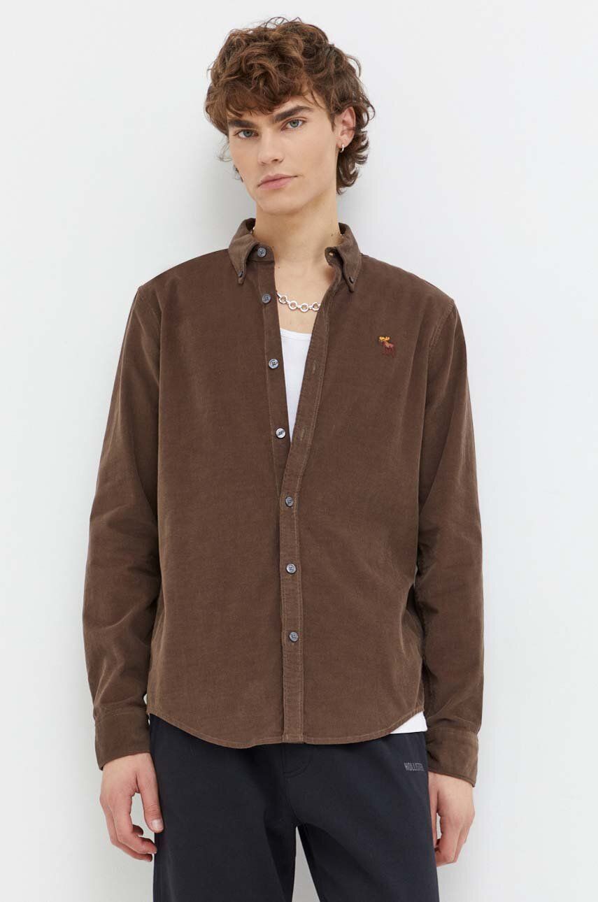 Levně Manšestrová košile Abercrombie & Fitch hnědá barva, regular, s límečkem button-down