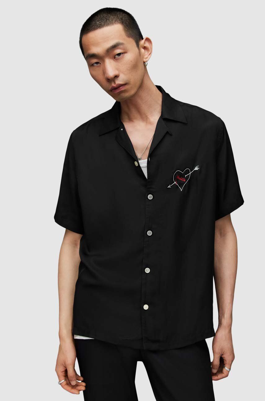 Košile AllSaints VENDETTA pánská, černá barva, regular - černá - 100 % Viskóza