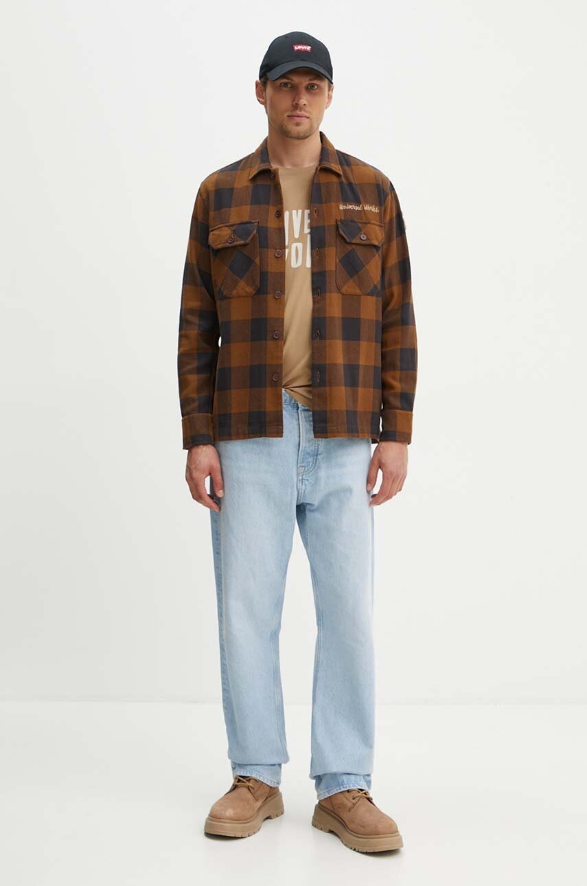 Βαμβακερό πουκάμισο Universal Works L/S Utility Shirt ανδρικό, χρώμα: καφέ, 29177 φωτογραφία