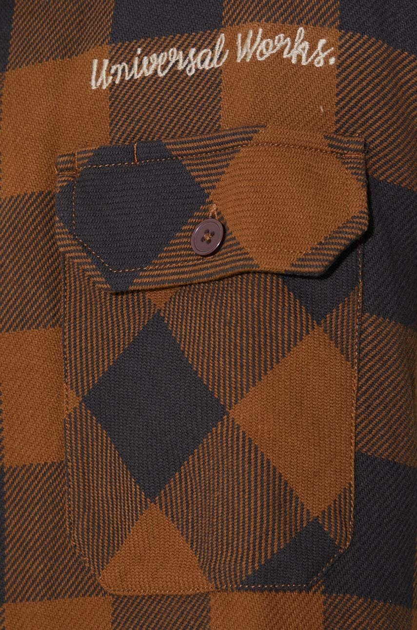 Βαμβακερό πουκάμισο Universal Works L/S Utility Shirt ανδρικό, χρώμα: καφέ, 29177 φωτογραφία