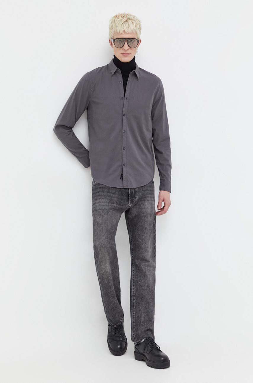 Košile Hollister Co. pánská, šedá barva, relaxed, s klasickým límcem - šedá - 98 % Bavlna