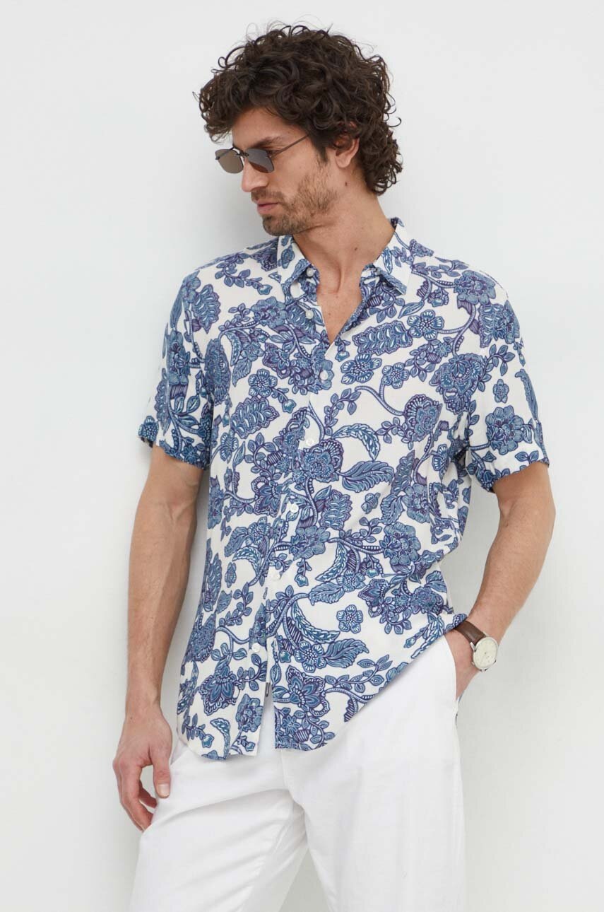 

Риза Guess мъжка в синьо със стандартна кройка с класическа яка, Син