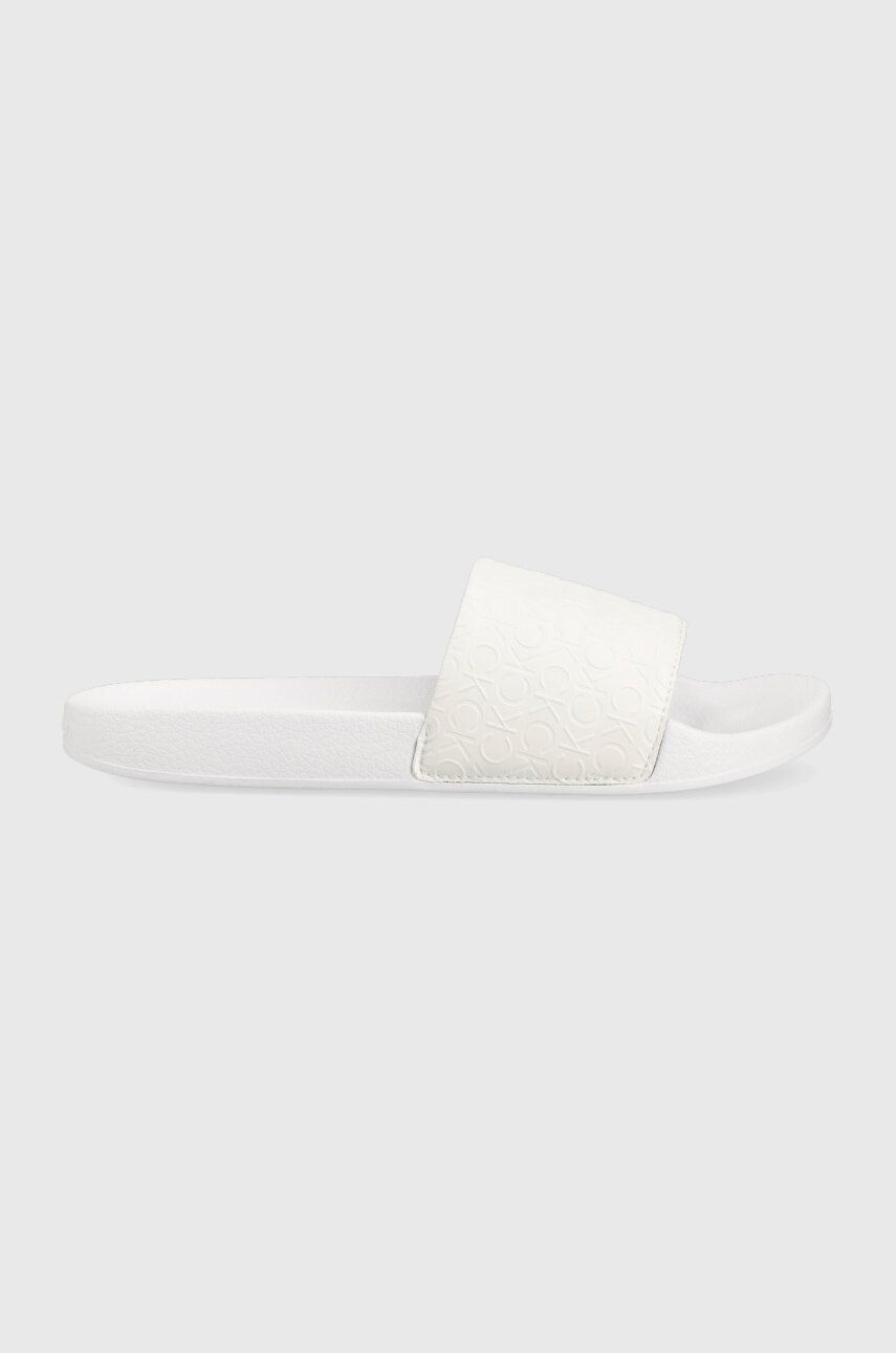 Pantofle Calvin Klein POOL SLIDE - MONO dámské, bílá barva, HW0HW01624 - bílá - Svršek: Umělá hmo