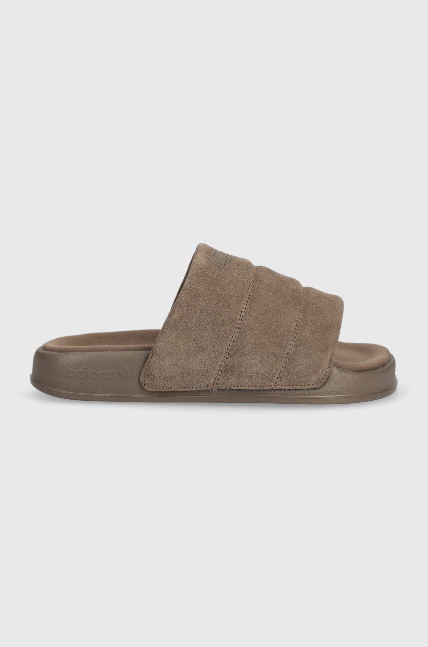 Adidas Originals Papuci Din Piele Adilette Essential Femei, Culoarea Maro IE9649