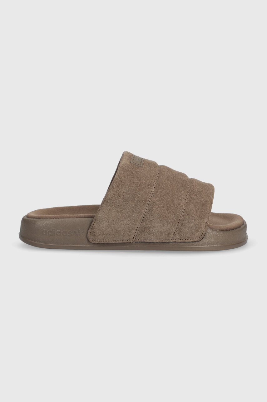 E-shop Semišové pantofle adidas Originals Adilette Essential dámské, hnědá barva, IE9649