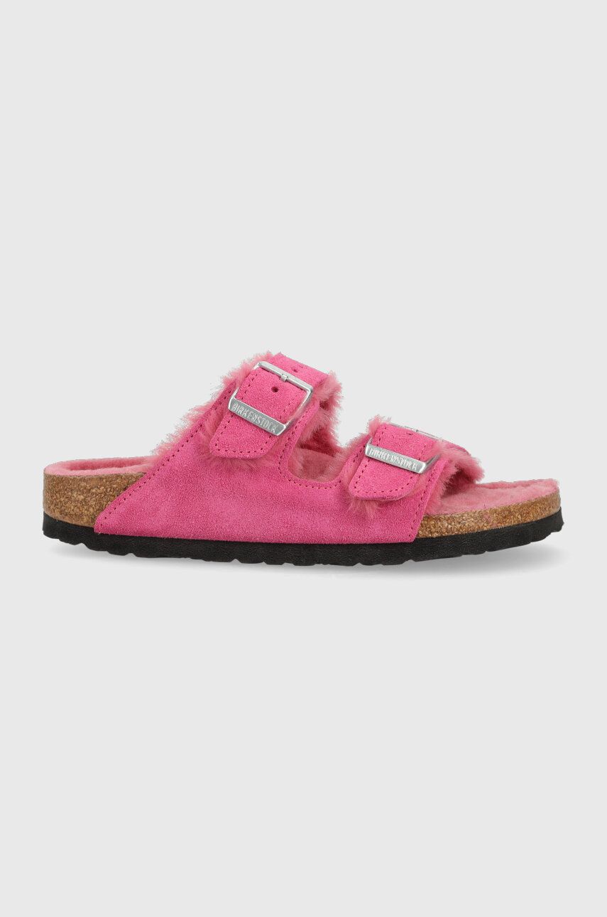 Birkenstock papuci din piele Arizona femei, culoarea roz, 1025554 1025554