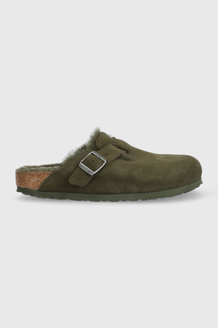 Birkenstock Papuci Din Piele Boston Femei, Culoarea Verde, 1025667