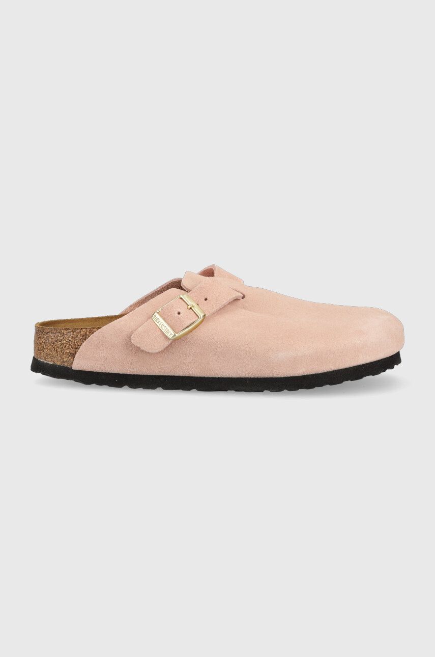 Birkenstock papuci din piele Boston femei, culoarea roz, 1026171 1026171