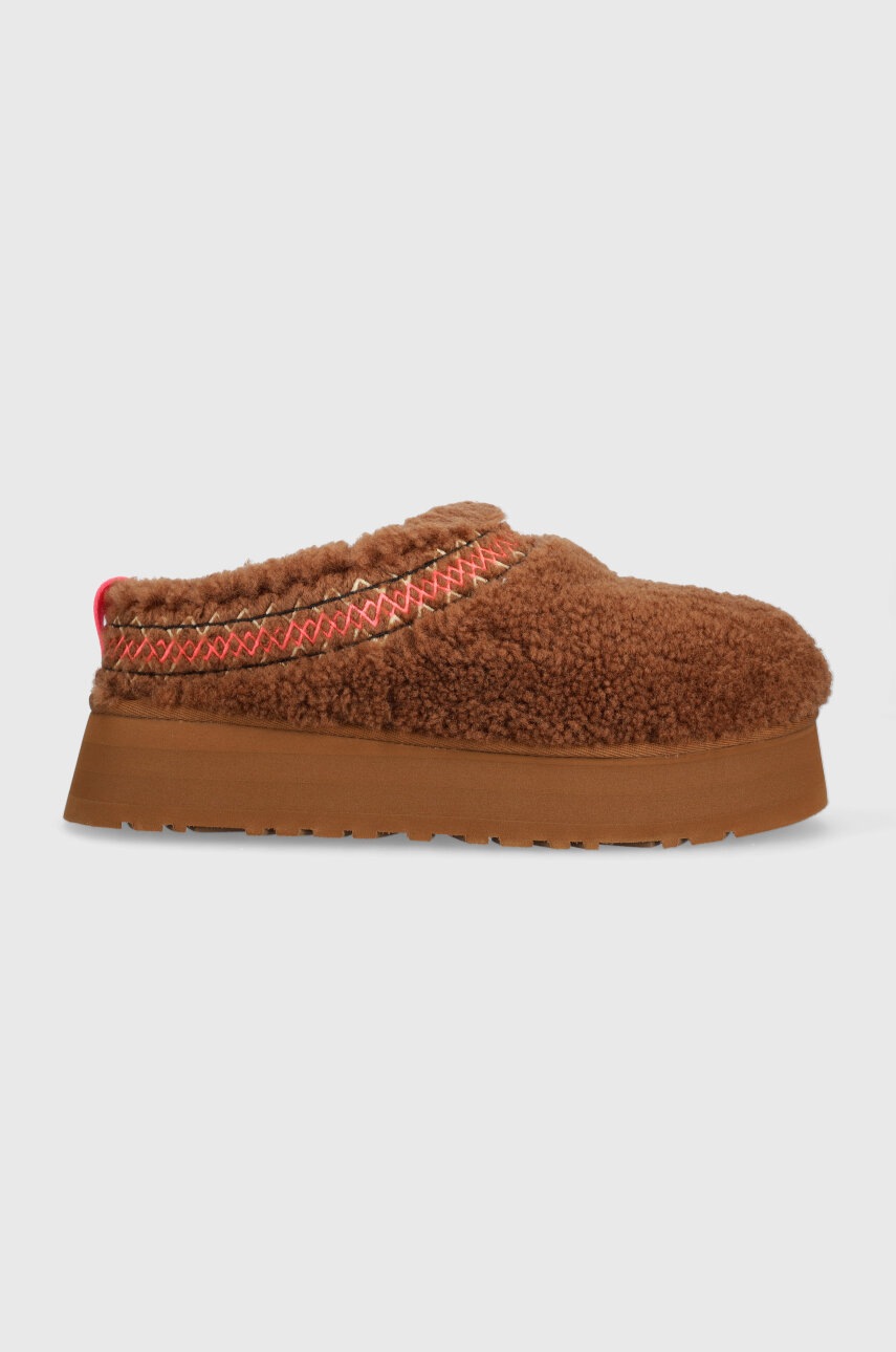 

Шерстяные тапочки UGG Tazz Ugg Braid цвет коричневый 1143976
