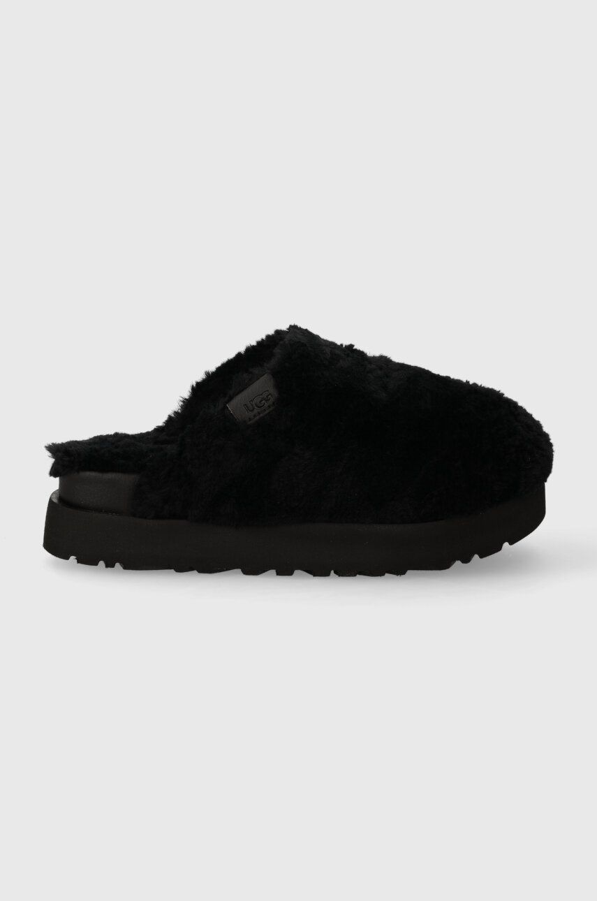 Vlněné pantofle UGG Fuzz Sugar Slide černá barva, 1135132 - černá - Svršek: Textilní materiál V