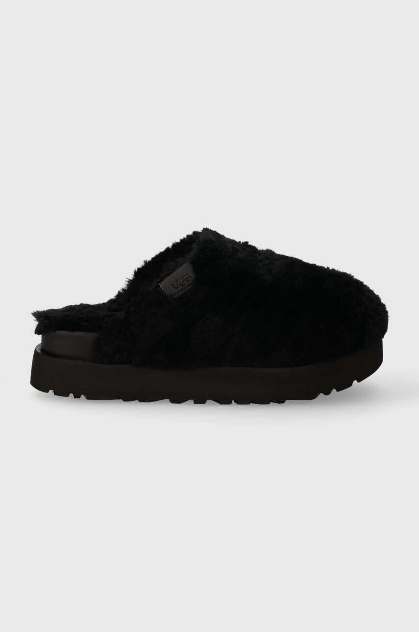 UGG papuci de lana Fuzz Sugar Slide culoarea negru, 1135132