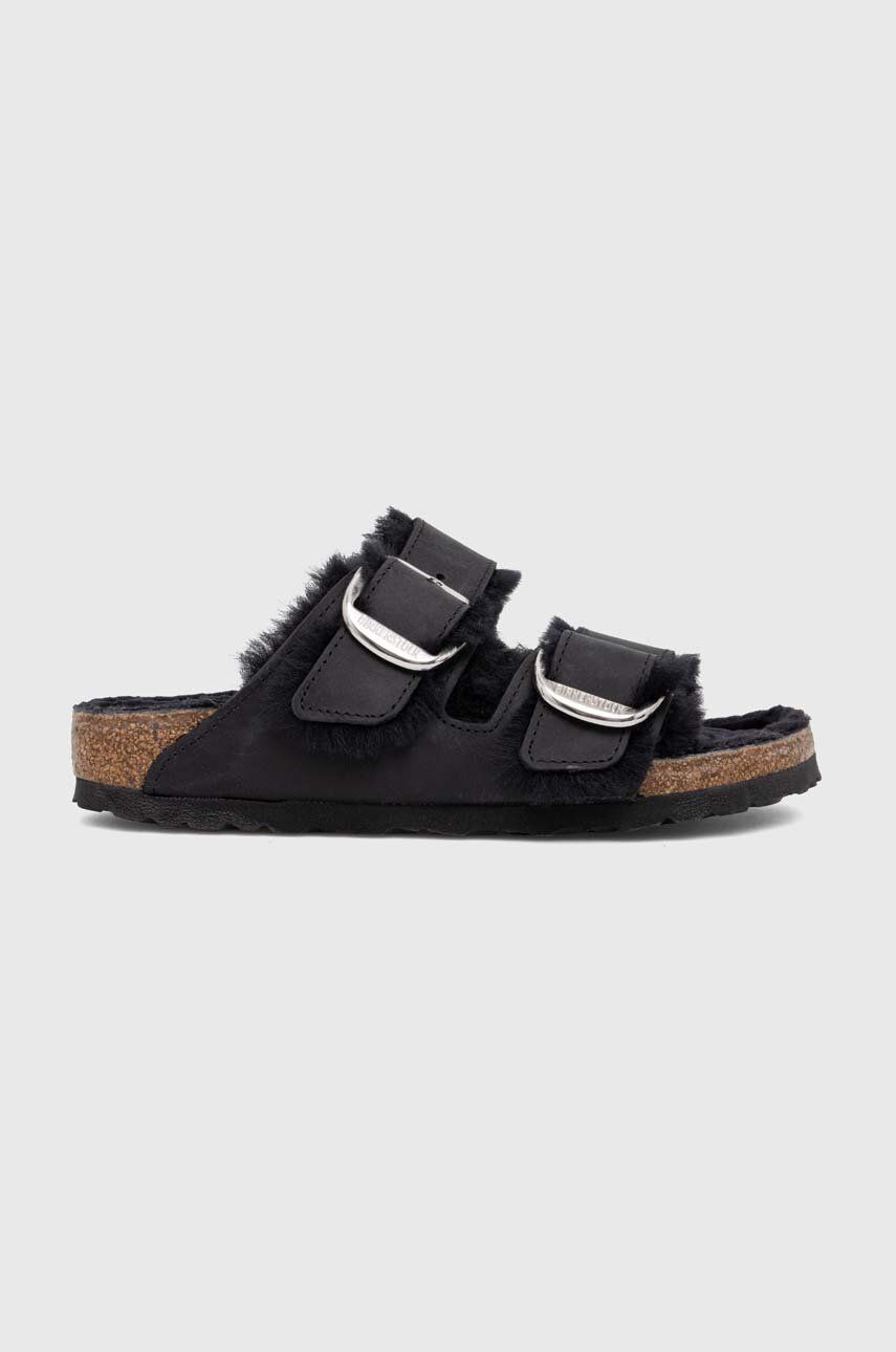 Birkenstock șlapi de piele femei, culoarea negru