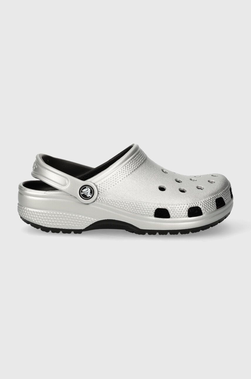 Crocs papuci Classic Metallic Clog femei, culoarea argintiu, 205831 answear.ro answear.ro