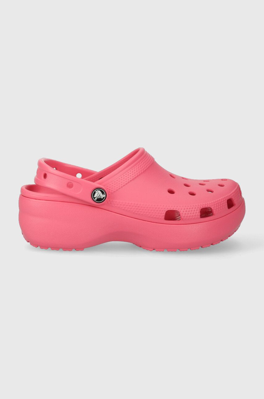 Crocs papuci Classic Platform Clog femei, culoarea roz, cu platforma, 206750