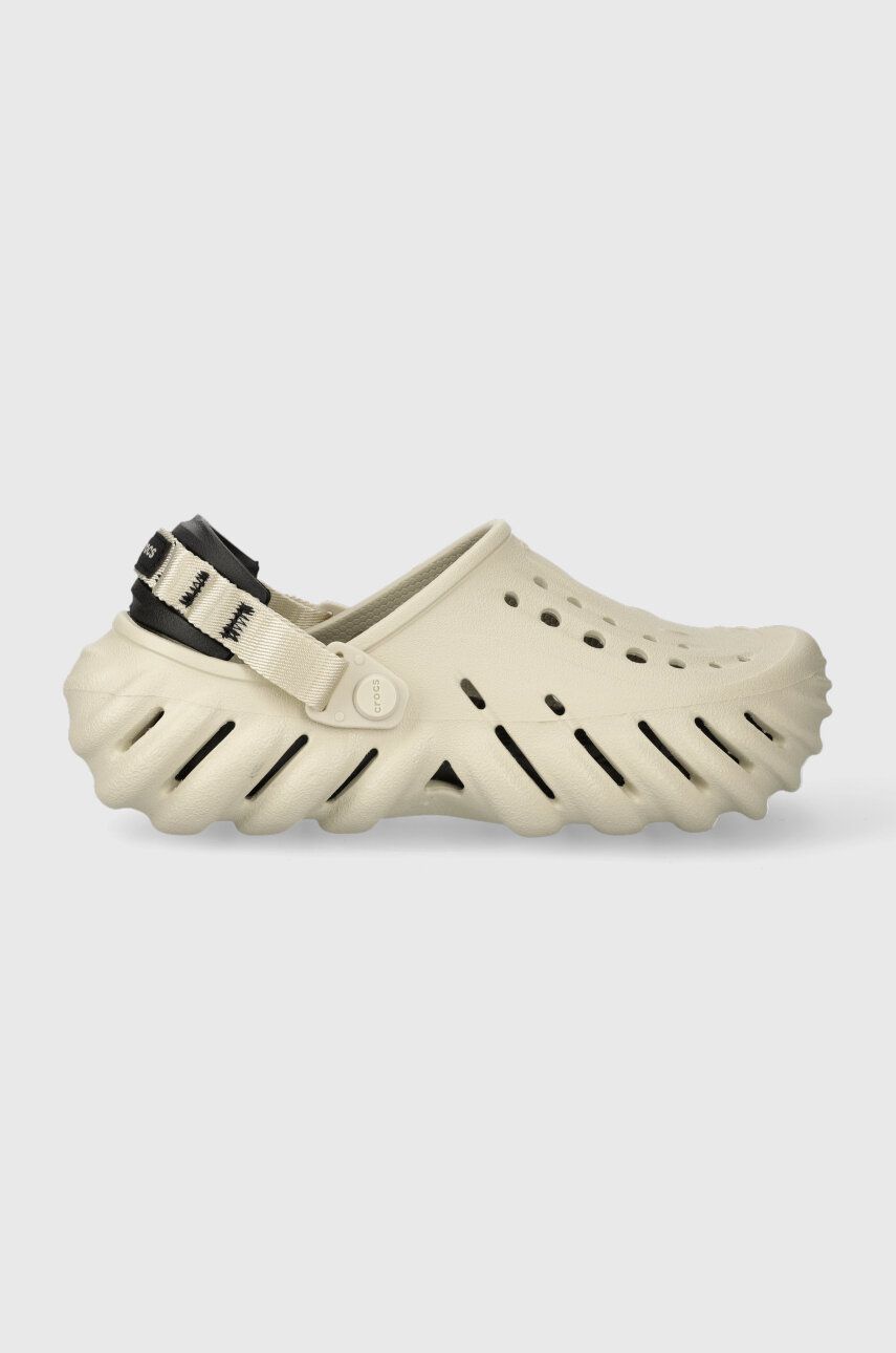 Crocs papuci Echo Clog femei, culoarea bej, cu platforma, 207937